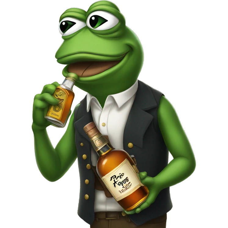 pepe the frog holds bottle of whiskey emoji