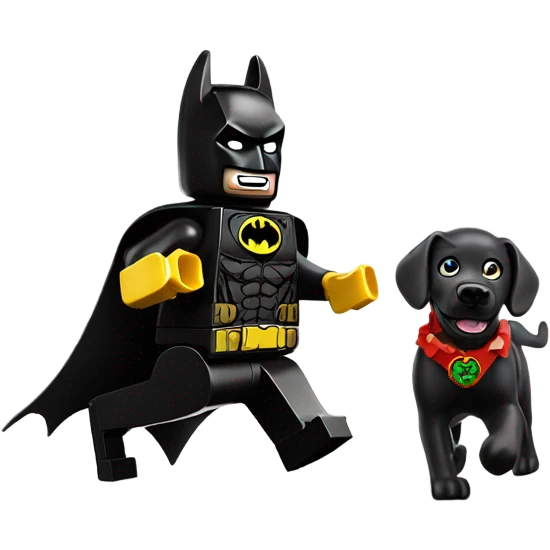 Lego Batman riding a Black lab chasing the joker  emoji