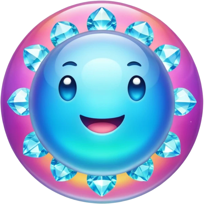 round blob with arms holding a shiny diamond emoji