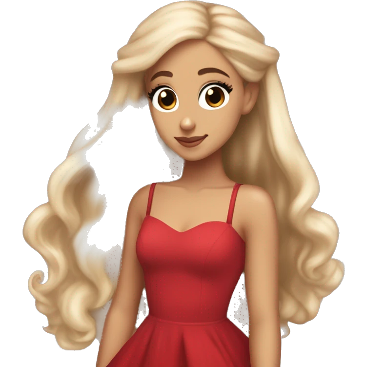 ariana grande, blonde hair, red dress, ethereal posing, light skin emoji