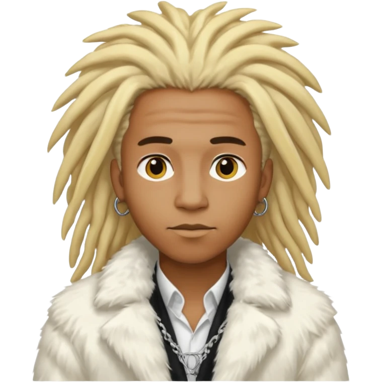 black man, blonde dreadlocks, white fur coat, chrome elements emoji