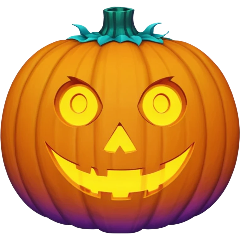futuristic jack-o'-lantern face emoji, purple and cyan colors only, dark background emoji