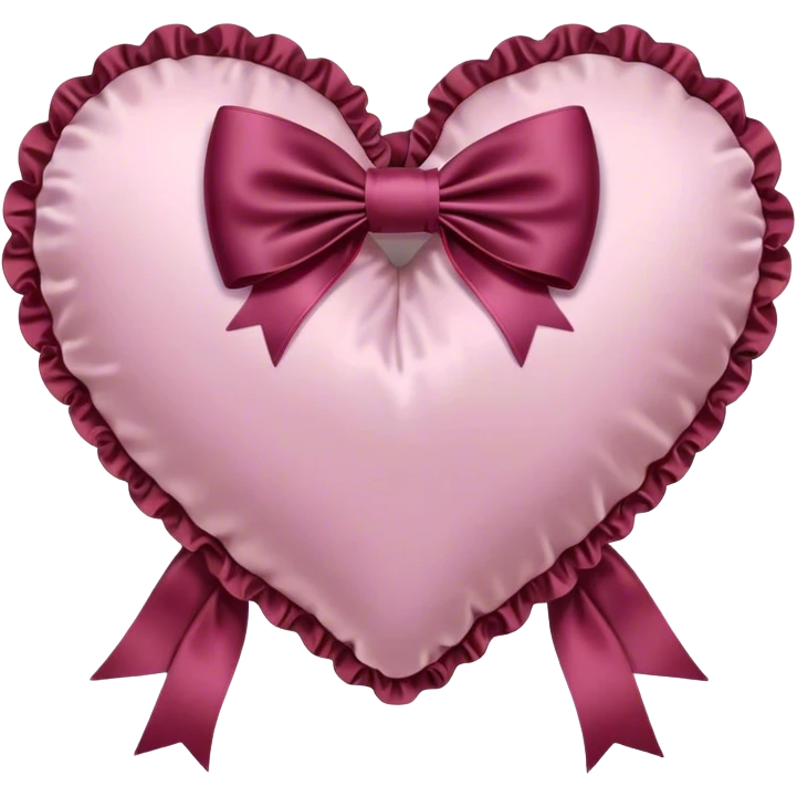 Burgundy heart shaped pillow with ruffles and pink bow emoji