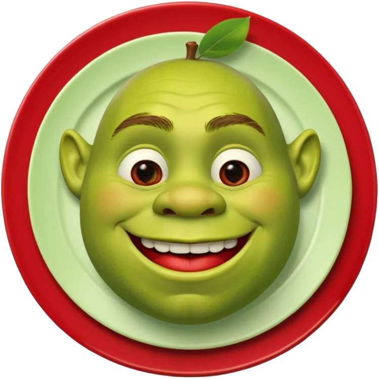 shrek on a plate with an apple inside his mouth emoji