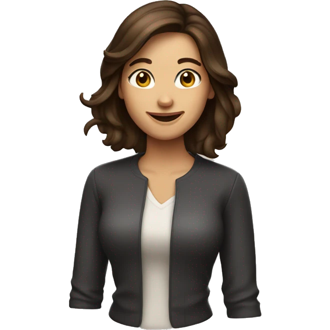 brunette woman, shoulder-length brown hair, pretty smile, apple emojis style emoji