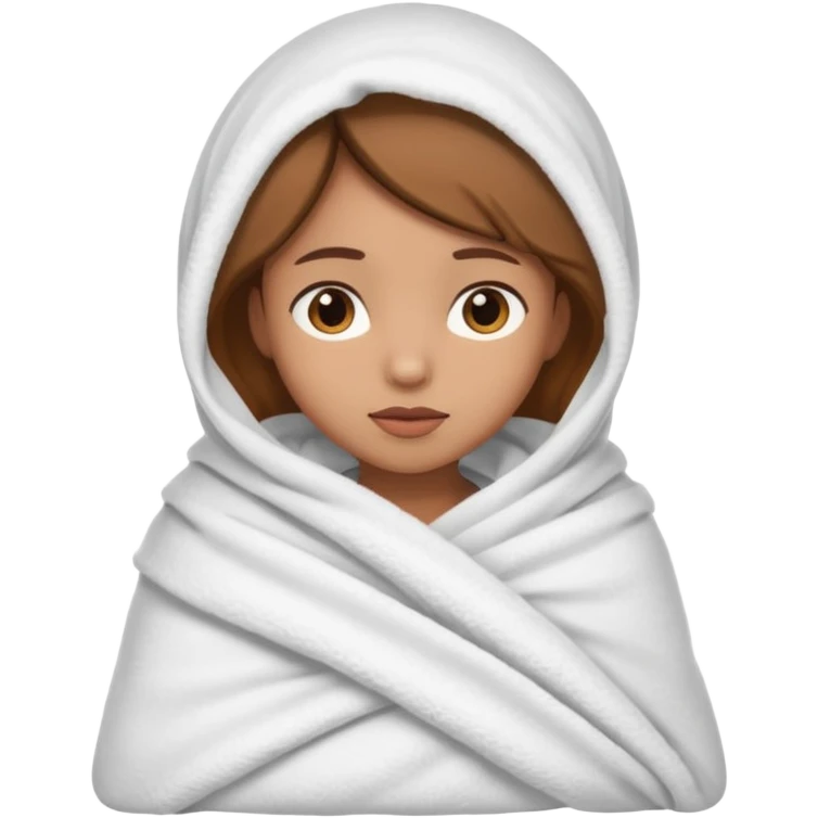 light brown skinned girl swaddled in a white blanket emoji