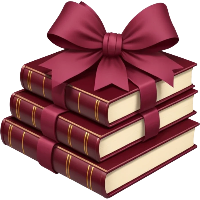 burgundy books stacked up and tied together by a burgundy bow emoji