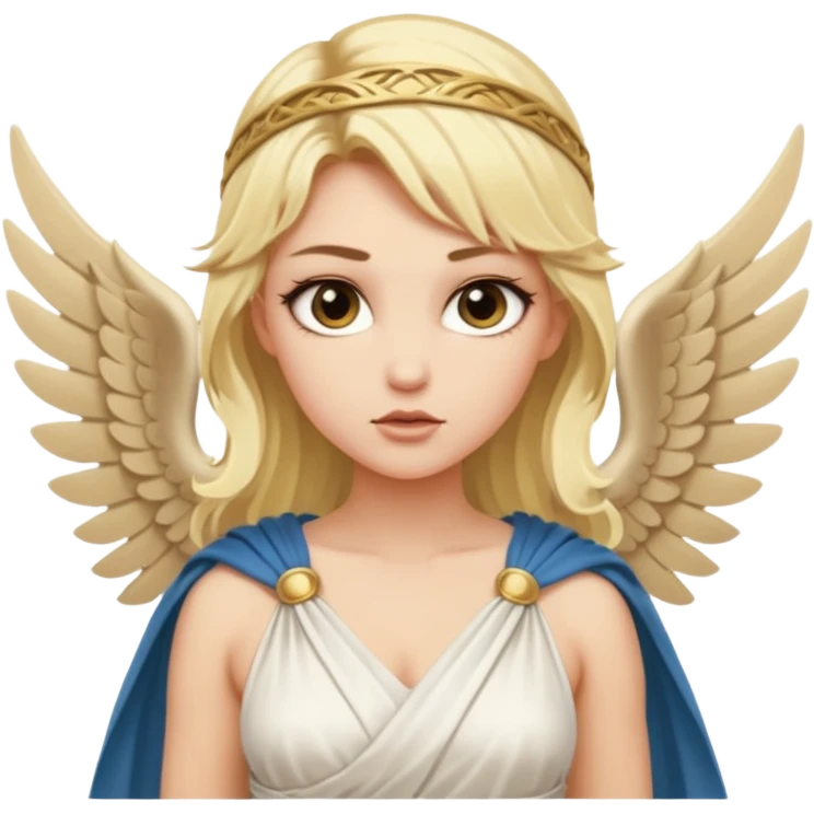 Sexy, edgy blond woman, who is a winged, sensual goddess dressed in a very scanty greek toga emoji