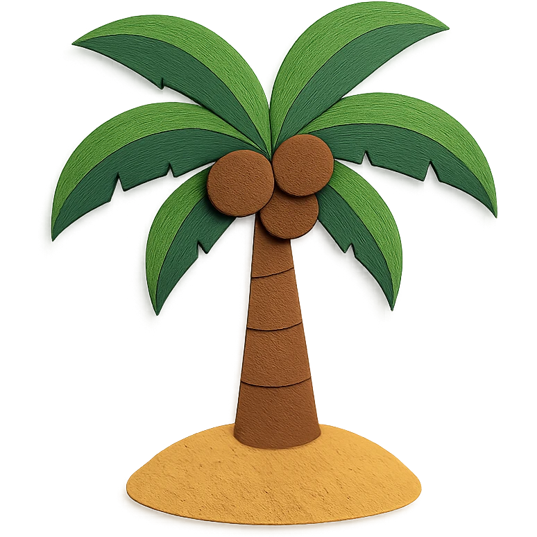 palm tree with coconuts and a sandy base, colorful, paper-craft style emoji