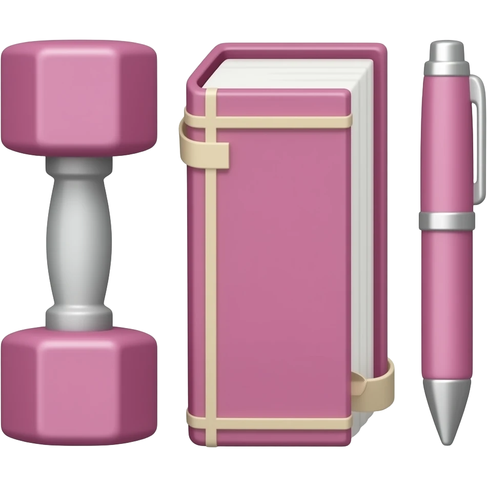 哑铃+书本+笔，风格写实，莫兰迪色系，主要颜色粉色 emoji