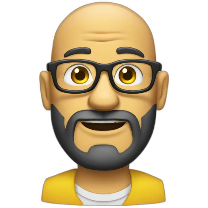 Tattooed bald man with beard and glasses like the Simpsons emoji