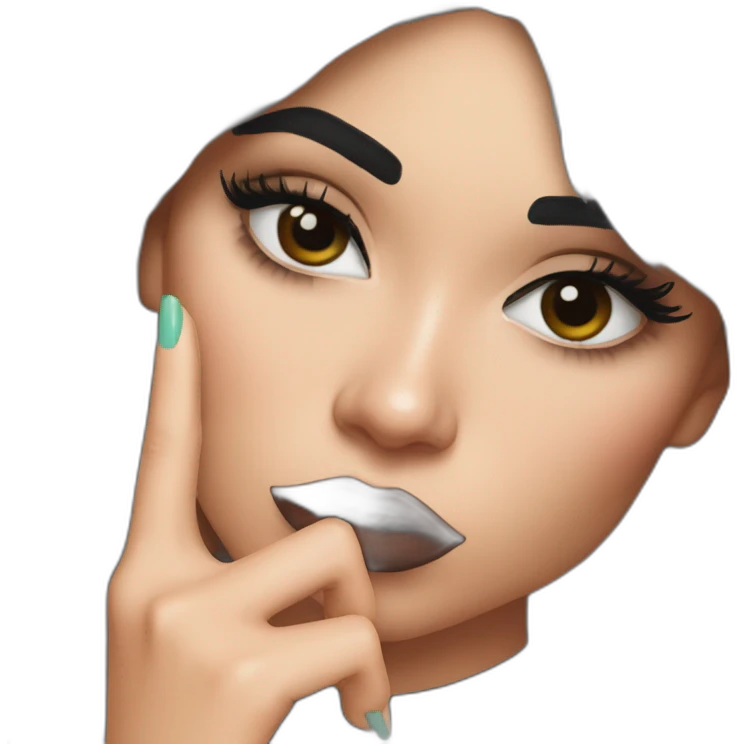 Kylie Jenner wondering and holding her finger on her lips emoji