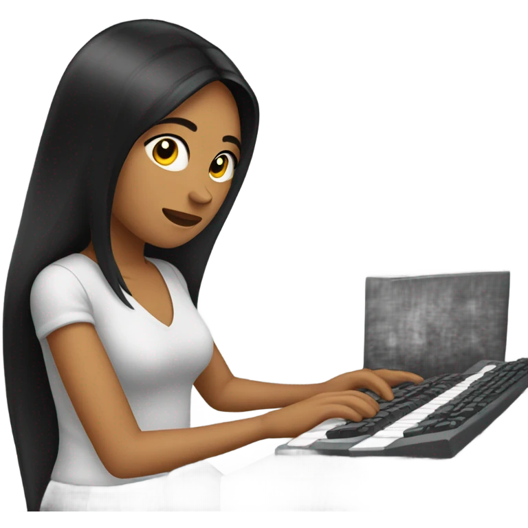 woman with black straight hair typing emoji