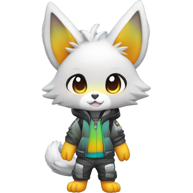 shiny, colorful, gradient, Kemono-style, Chibi, Anthro-Fur-Sona-Fakémon, techwear, Full Body emoji