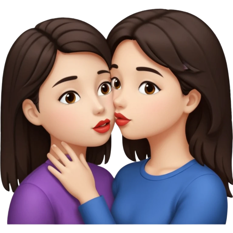 A girl kisses her friend The girls' hair color is dark brown.  emoji