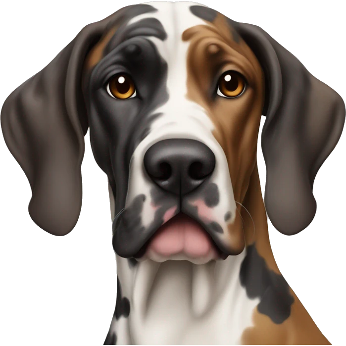 Harlequin multicolor Great Dane with a brown girl with wavy hair emoji