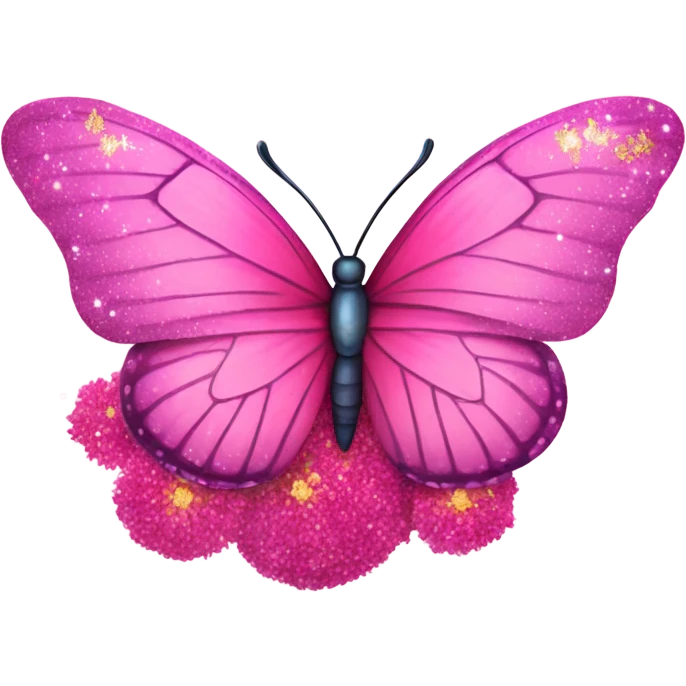 Large beautiful pink butterfly sitting on top of a spring time flower with glitter  emoji