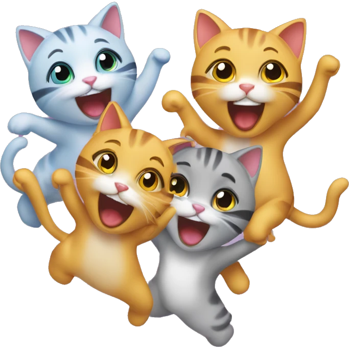 four happy girl cats dancing emoji