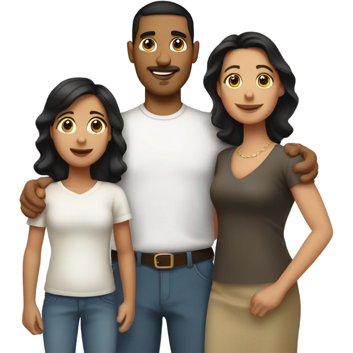 Puerto rican beard short black hair  husband with blond long hair wife and brown long hair daughter Family  emoji