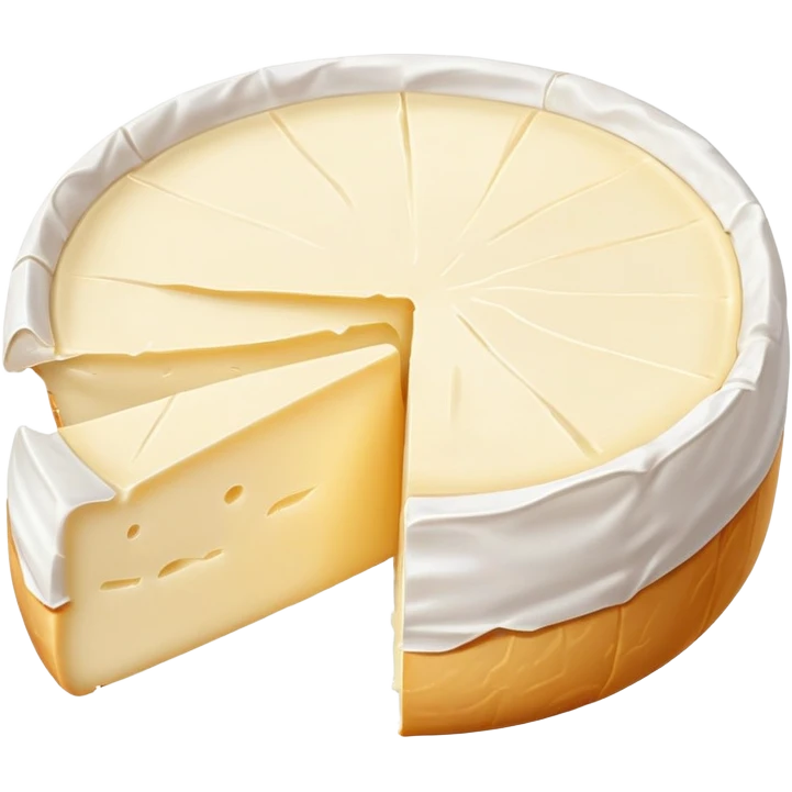 cinematic-realistic-brie-cheese-emoji,-featuring-soft-ripened-cheese-with-a-delicate white rind-rendered-with-lifelike-detail-and-inviting,-natural-lighting emoji