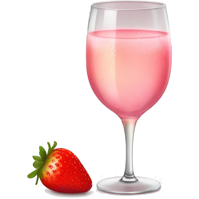 A glass of pink champagne with strawberry  emoji