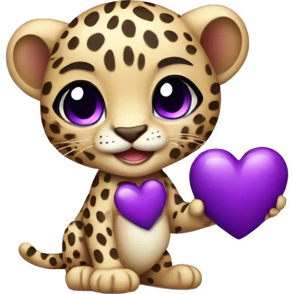 Baby leopard holding a purple heart  emoji
