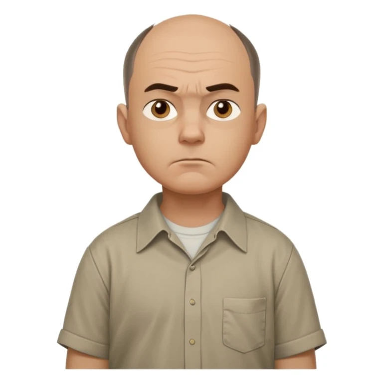 Carl from Sling Blade, serious expression, recognizable features, neutral background, full body, chin sticking out, slouching posture, no glasses, shirt with collar,  side view emoji