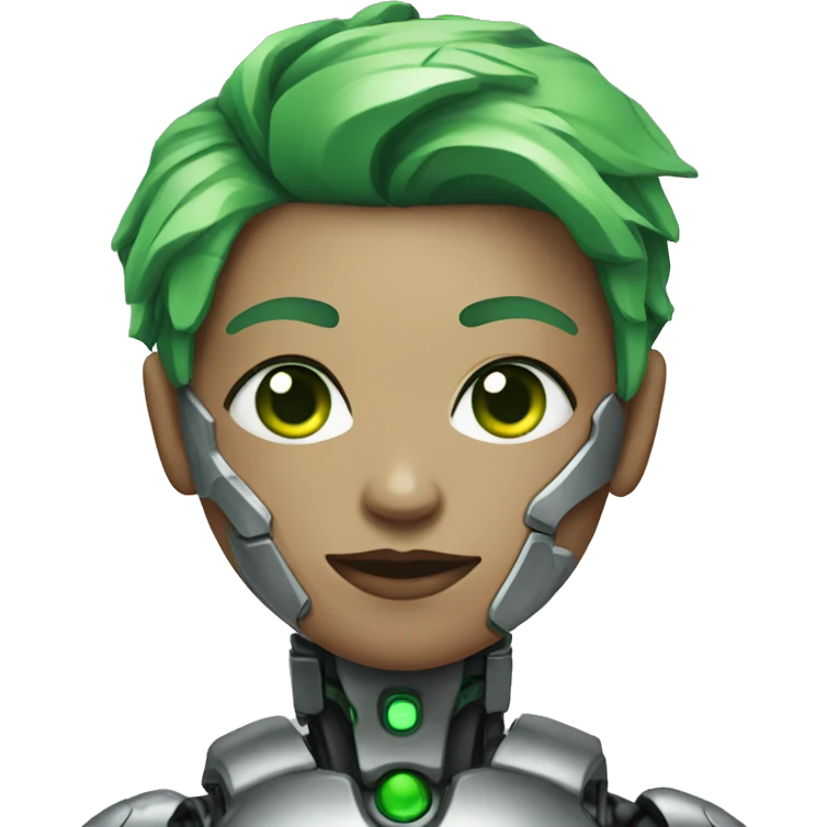 Cyborg with green eyes and green hair emoji