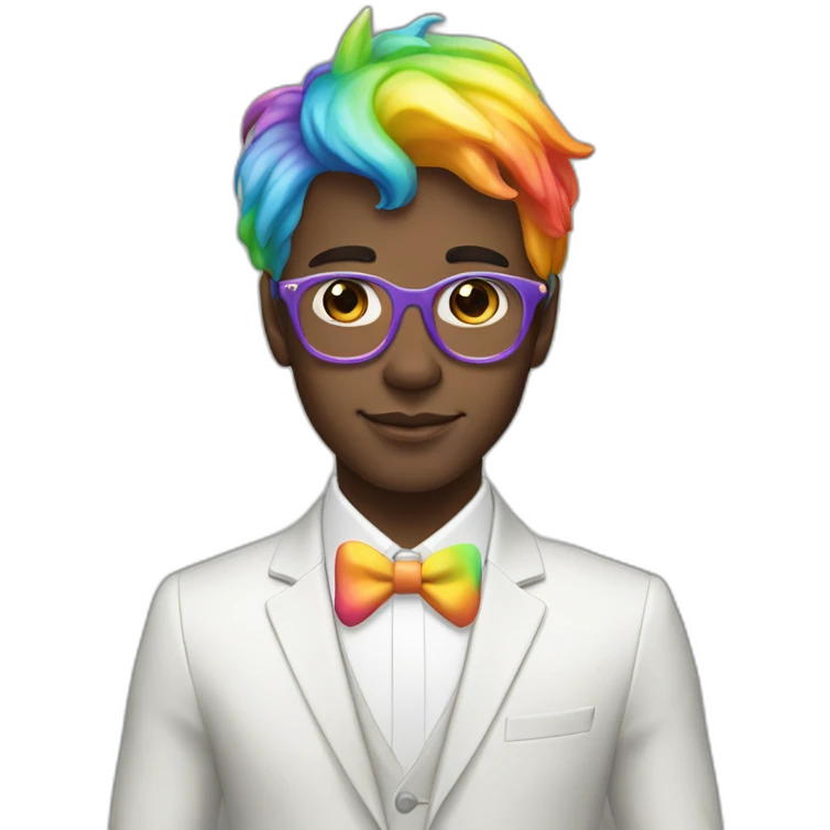 Posh-boy-with-suit-and-rainbow-unicorn-hat emoji