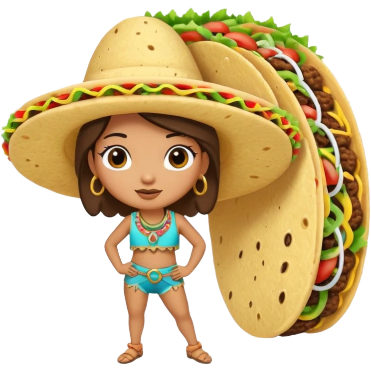 a taco with hoop earrings, long lashes, and a hand on its hip emoji