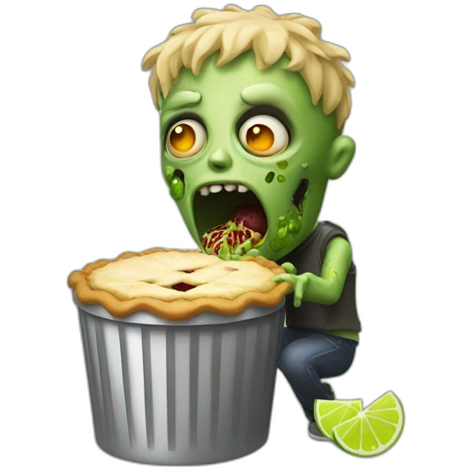 zombie eating a lime pie in a trash can emoji