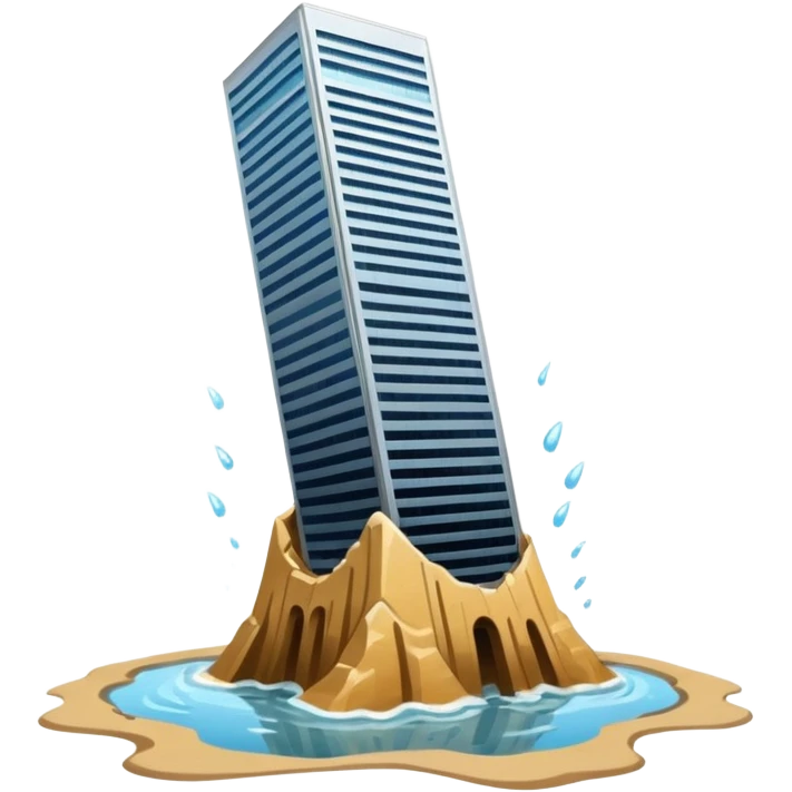 Skyscraper collapsing on quicksand emoji