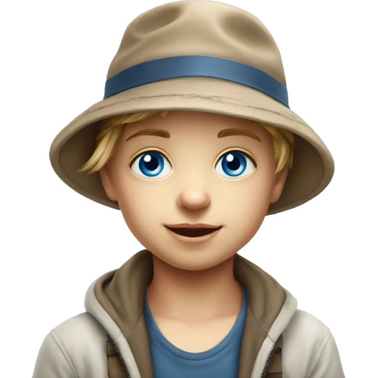 child with blue eyes wearing hat realistic portrait emoji