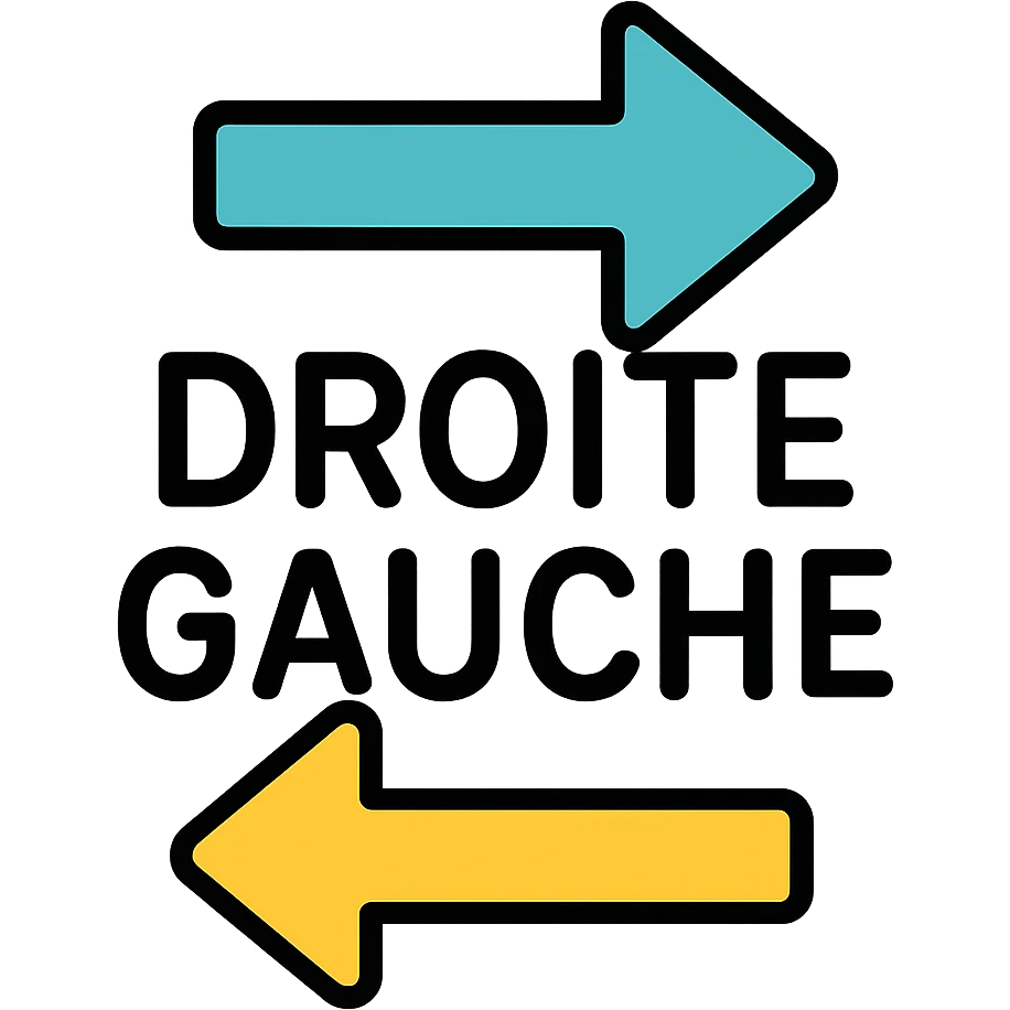 Directional arrows pointing right and left with "droite gauche" text emoji