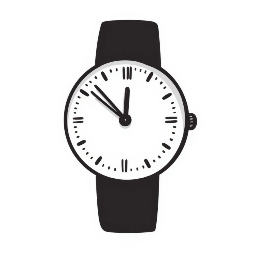 a clock or wristwatch with visible face and hands, in pastel colors dd9fb0, ffc6d3, a3bfc9, c4bee2, f1b091, detailed hand-drawn doodle style emoji