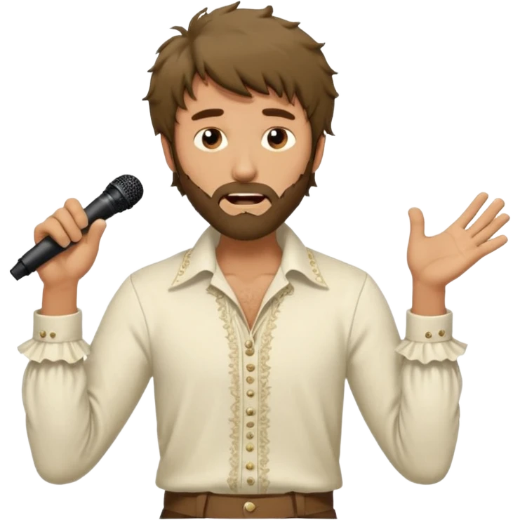 solarpunk realistic ultra HD - unkempt, shaggy with big sideburns Jim Morrison in an ivory Victorian shirt, in an trance dramatic pose, sings on stage emoji