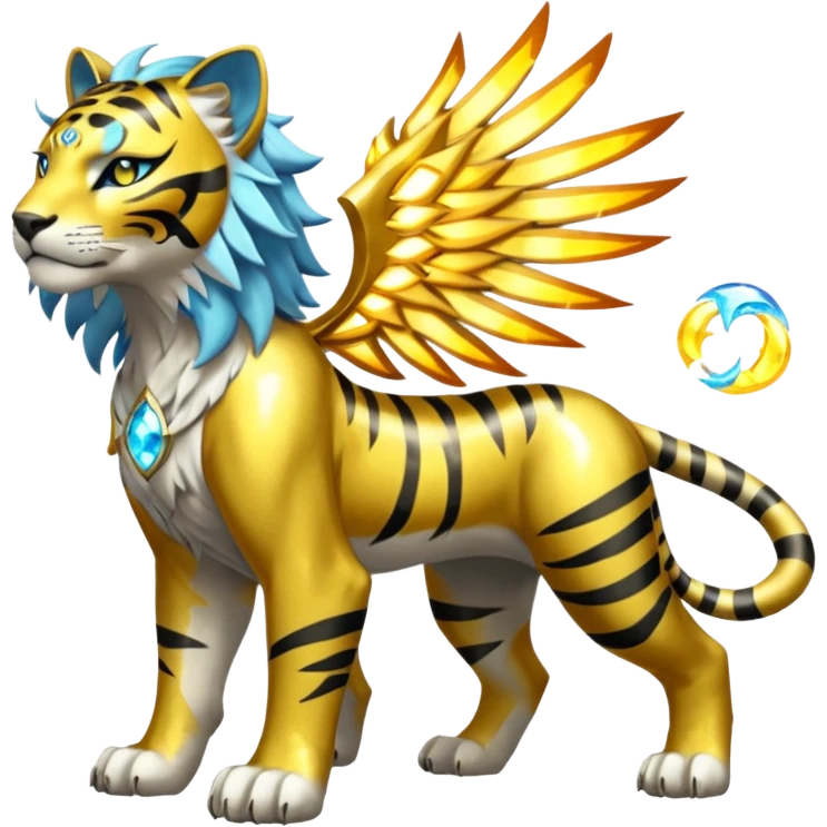 Solarpunk solar aesthetic shiny glowing divine lighting glimmering shimmering Amaura-Solgaleo-Tigress-Luxray-Trico-fusion (full body) emoji