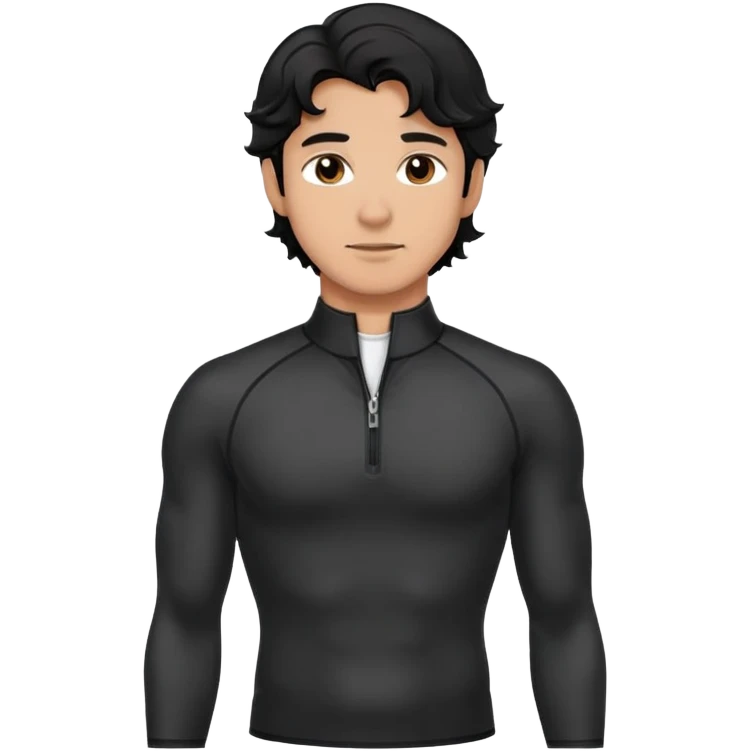 Man with wavy black hair wearing compression black long sleeve zippered collar shirt emoji