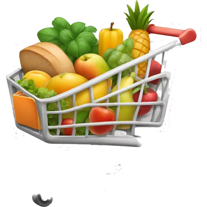 Grocery cart with fruit, vegetables, bread and milk emoji