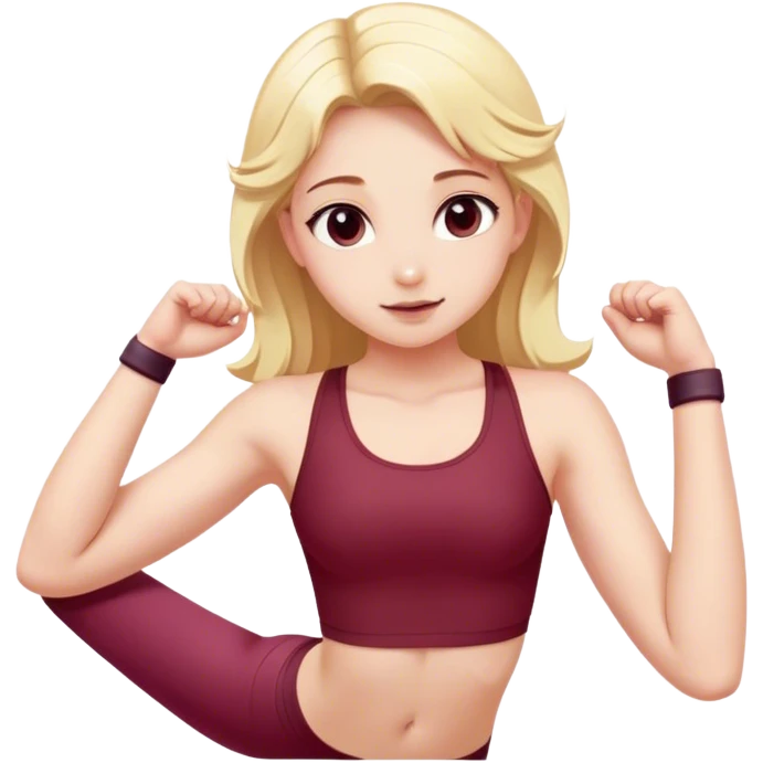 angelic blonde girl stretching in Burgundy  gym  emoji