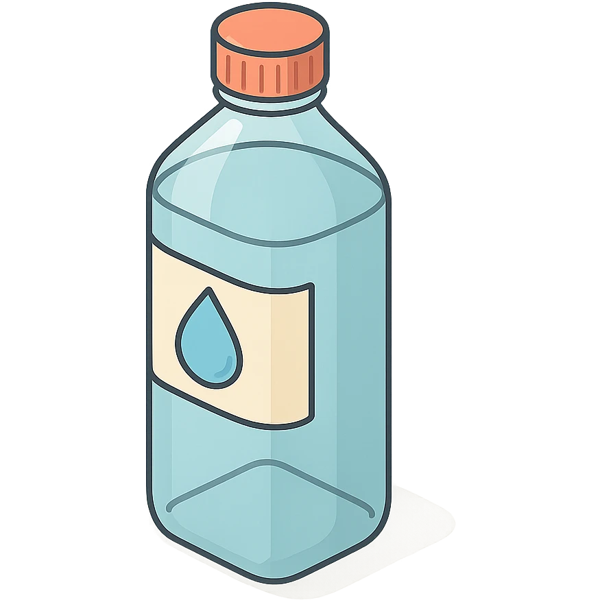 detailed 2D isometric illustration of a plastic bottle of water with shadows and highlights, clean contours, soft lighting, transparent background emoji
