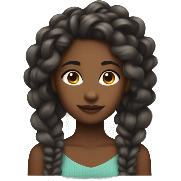 Black girl with long braided hair mostly with curls and has a mole n her left e emoji