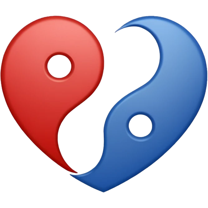 Make a yin yang like heart emoji with the colors being blue and red and no white parts, with two holes and not three and no empty parts left out, make the heart completely filled up emoji