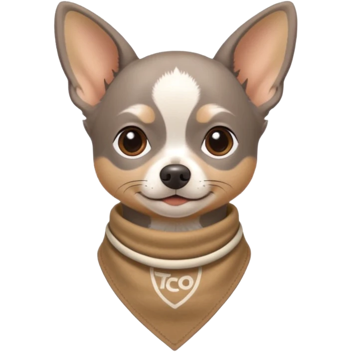Make a Gray Chihuahua wearing a earthy tone bandana around the neck with the logo TCO on the bandana emoji