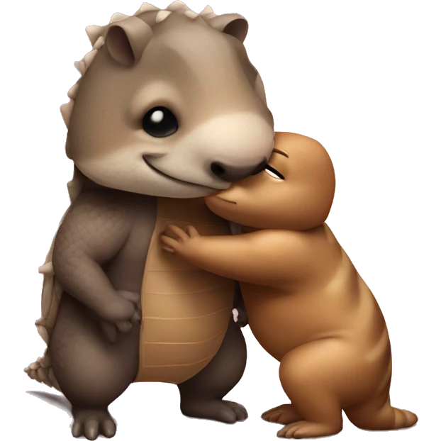 An muscular armadillo and lean otter kiss emoji