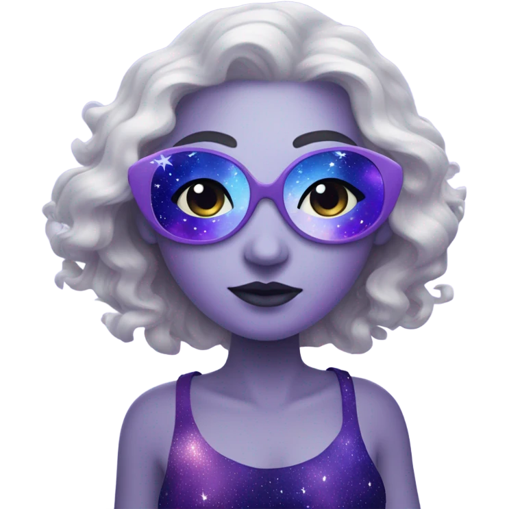 white-skinned mystical woman with white skin with sparkling galaxy hair with moon and stars in purple and blue shades emoji