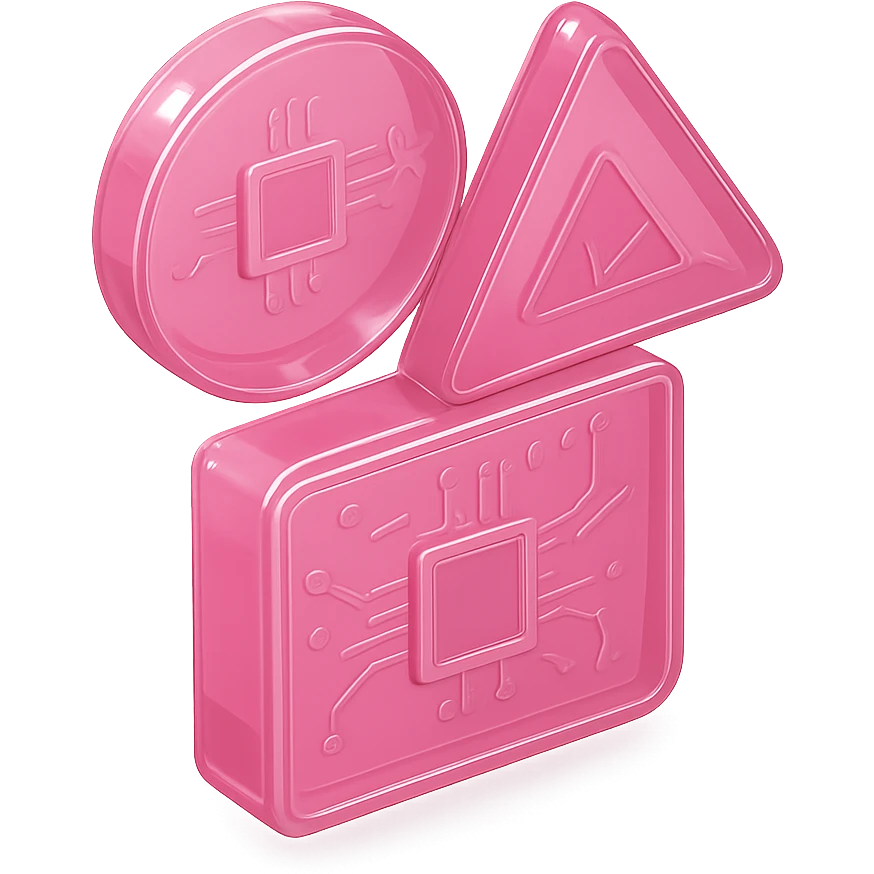 glossy pink 3D circle, triangle, and square together emoji