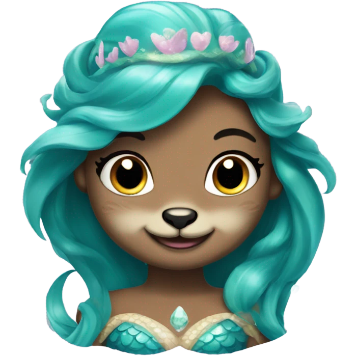 A cute and happy otter face as a mermaid princess. emoji