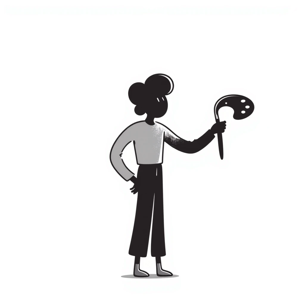 A paintbrush morphing into a metal human figure silhouette, representing artistic identity emoji
