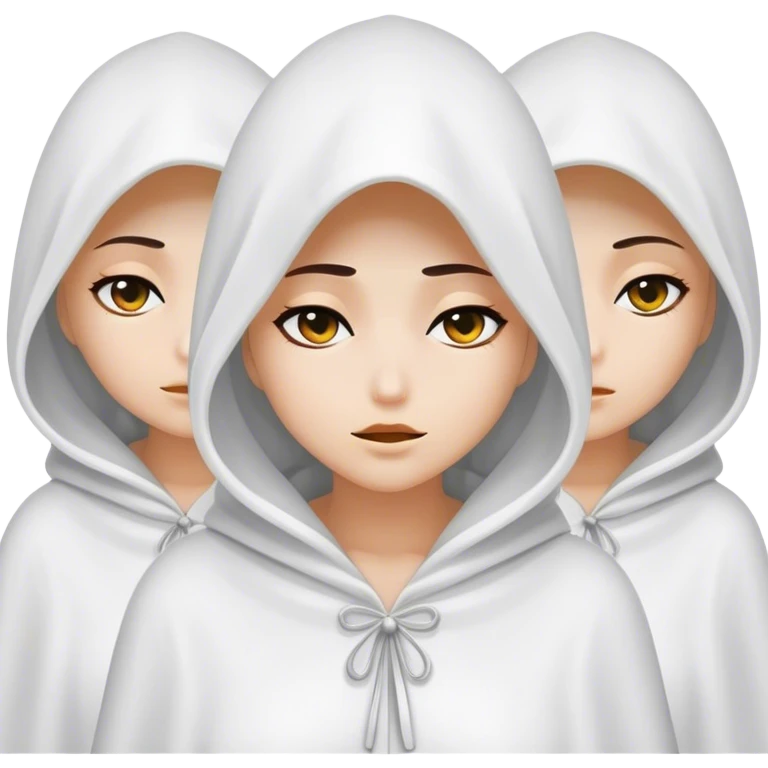 3 mysterious women in white hooded cloaks that cover their eyes emoji